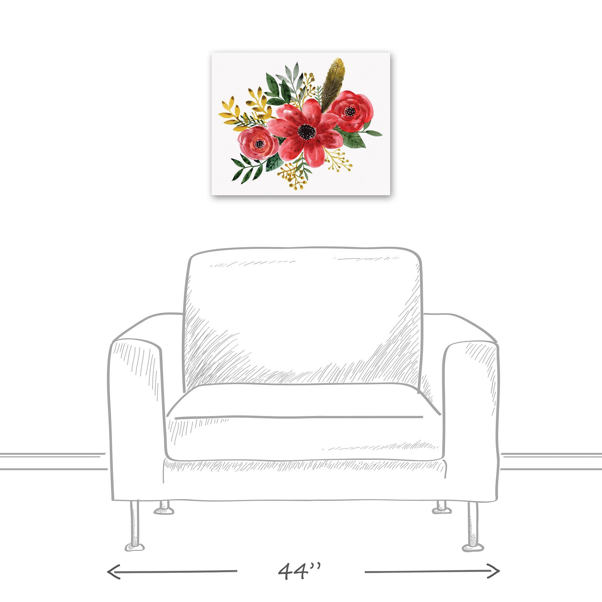 Feathers and Red Flowers 16" x 20" Canvas Wall Art